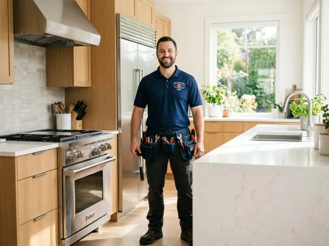 Appliance Repair Hero technician in a Albany, WI kitchen after an appliance repair